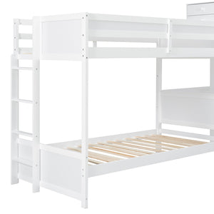 English Elm Twin L-shaped Bunk Bed Pine Wood Corner Design with Desk Drawers and Usb Charging White N820S00079K