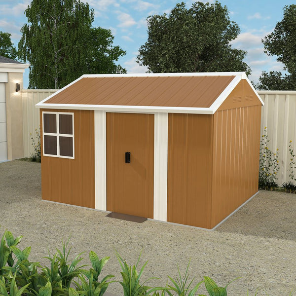 English Elm 8x10 Galvanized Steel Outdoor Storage Shed Windproof Ventilated Lockable Garden Tool House W2700S00062