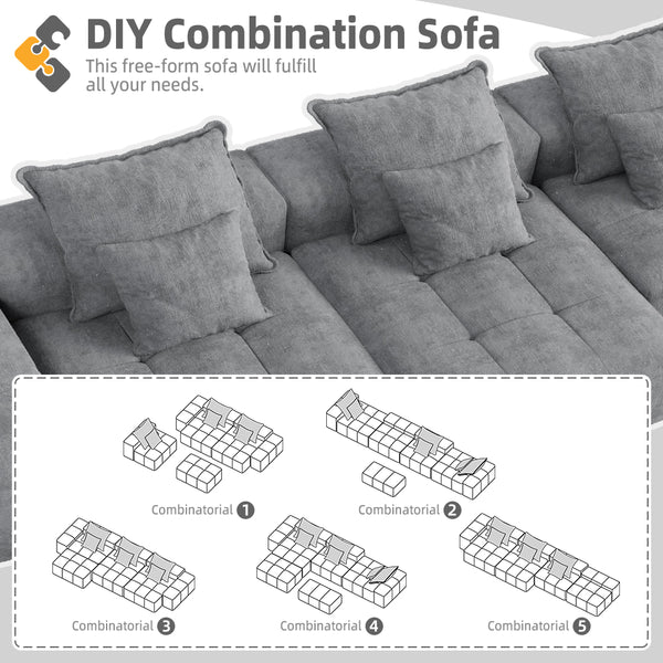 English Elm Modern Oversized Modular Sectional Sofa - Cozy Chenille, 6 Pillows, No Assembly, Flexible Layouts, Grey W1885S00076