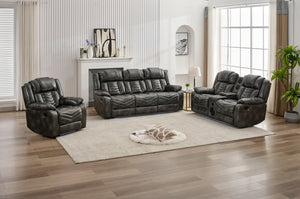 English Elm Ms 3 Piece Technical Leather Reclining Sofa Set with Led Lighting and Wireless Charging Grey W1805S00165