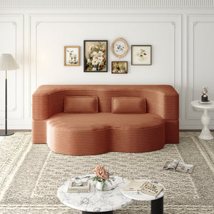 English Elm Modern Full Size Folding Sofa Bed Plush Corduroy Convertible Sleeper with 2 Pillows Foam-Filled 15" Mattress Orange W1885P369589