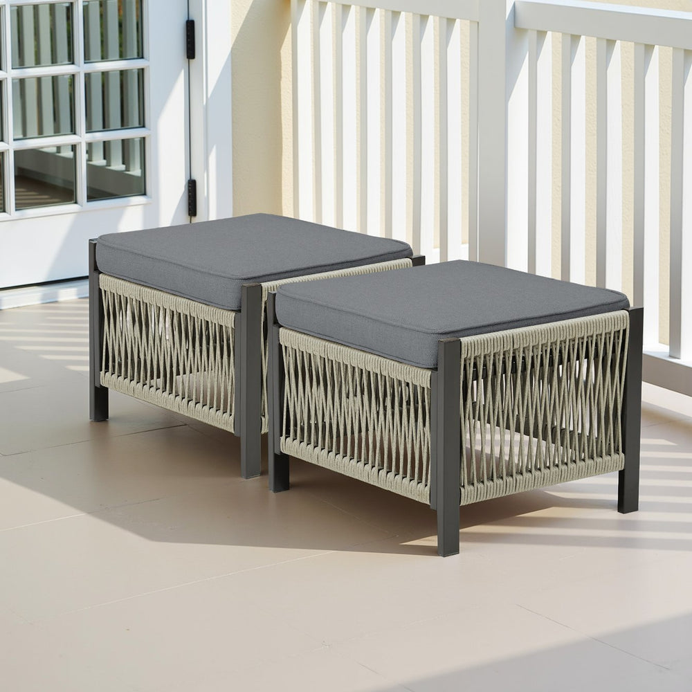 English Elm Outdoor Pe Wicker Patio Ottoman Set of 2 with Cushions for Deck or Backyard T3773P419406