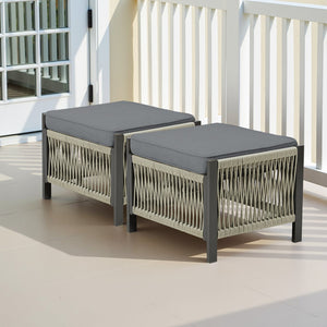English Elm Outdoor Pe Wicker Patio Ottoman Set of 2 with Cushions for Deck or Backyard T3773P419406