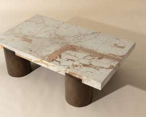 Sunpan Ardi Coffee Table - Exquisite Italian Crema Breccia Marble Top & Solid Mango Wood Legs For Luxury Living Cream Marble 111824