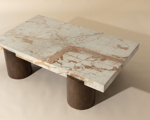 Sunpan Ardi Coffee Table - Exquisite Italian Crema Breccia Marble Top & Solid Mango Wood Legs For Luxury Living Cream Marble 111824