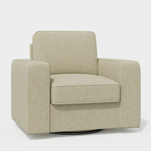 English Elm Swivel Linen Accent Chair 36" Wide Mid-Century Modern Ergonomic Back 360° Rotation Beige Sofa T3950P387637