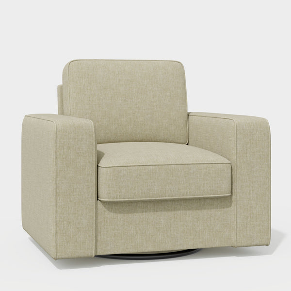 English Elm Swivel Linen Accent Chair 36" Wide Mid-Century Modern Ergonomic Back 360° Rotation Beige Sofa T3950P387637