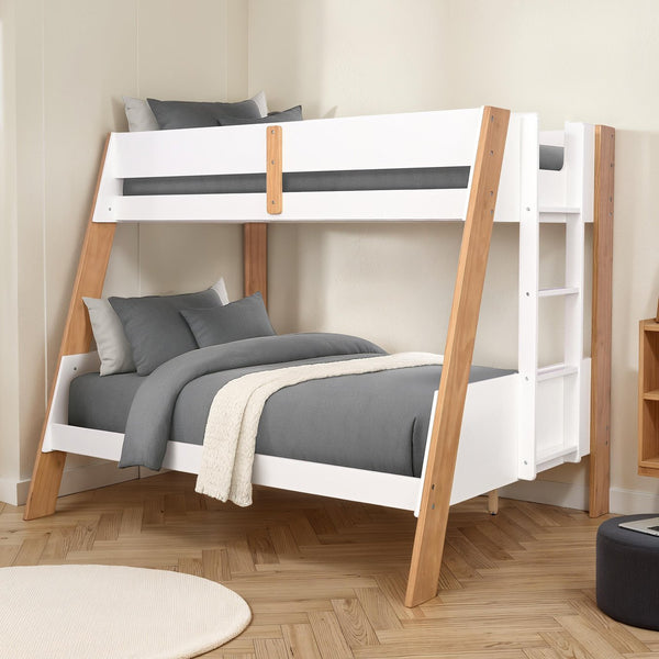 English Elm Contemporary Twin Over Full Bunk Bed With Safety Rails & Ladder - Natural White Finish For Kids' Rooms B2741S00690