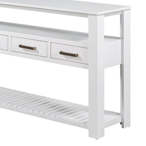 English Elm U_style Wide Painted Console Table Four Drawers Open Shelves Foyer Living Room White N711P410406K