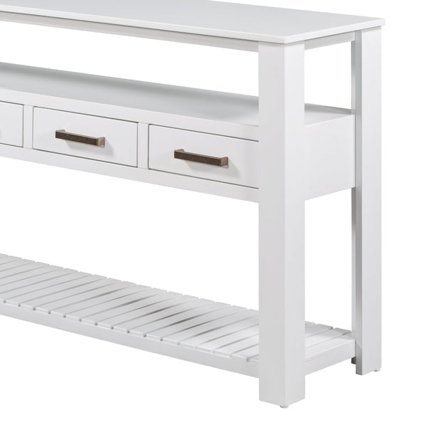English Elm U_style Wide Painted Console Table Four Drawers Open Shelves Foyer Living Room White N711P410406K