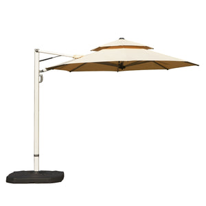 English Elm Round Cantilever Umbrella with Center Pole - 9-Rib Reinforced Aluminum Frame, 360° Pedal Rotate, Hydraulic Opening and 5-Position Tilt Adjustment for Superior Sun Protection Beige W1859P337923