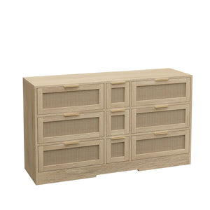 English Elm 51.2 Rattan Locker with 9 Spacious Drawers and Metal Handles—Versatile Storage for Home Organization Natural W757P238049