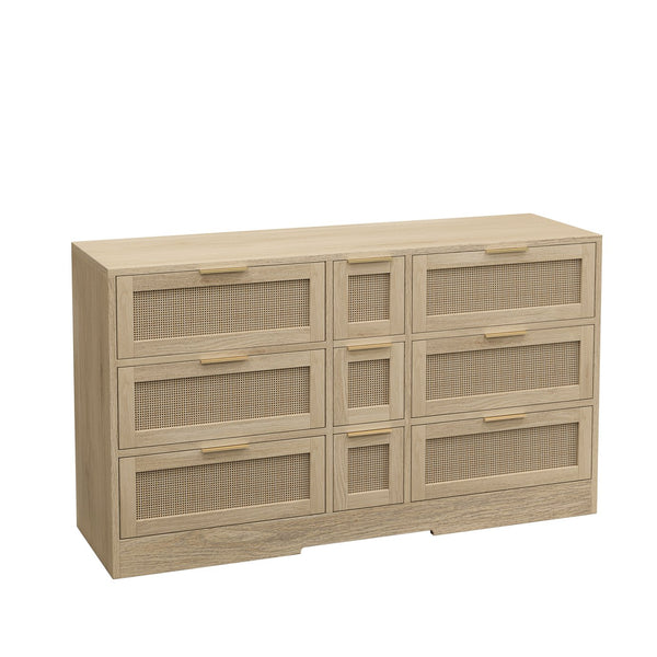 English Elm 51.2 Rattan Locker with 9 Spacious Drawers and Metal Handles—Versatile Storage for Home Organization Natural W757P238049