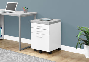 English Elm File Cabinet Rolling Mobile 3-Drawer with Cement-Top Printer Stand, White Finish, Locking Wheels B2710P219597