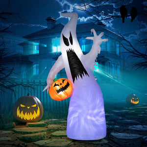 English Elm Homcom 5.9' Inflatable Ghost & Pumpkin Yard Decor - Led Halloween Decoration, Waterproof, Easy Setup! W2225P229471