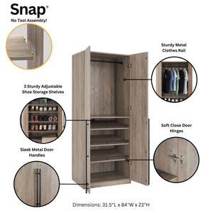 English Elm Lee 32" Rustic Gray Wardrobe Closet – Stylish, Space-Saving Storage With Soft-Close Hinges & Easy Assembly B365S00134
