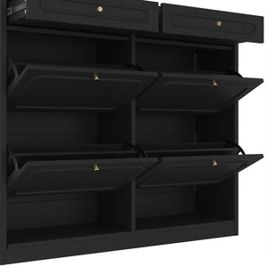 English Elm Wooden Farmhouse Entryway Shoe Cabinet with Six Drawers for Organized Hallway Storage Black W1580P402824