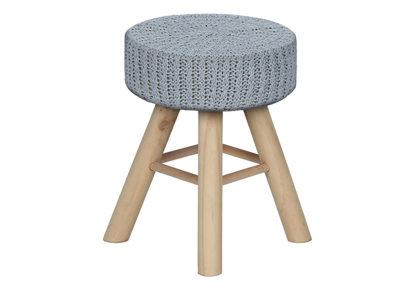 English Elm Ottoman, 12" Round Grey Velvet Pouf with Padded Seat, Natural Wood Legs, Versatile Accent Seat B2710P220012