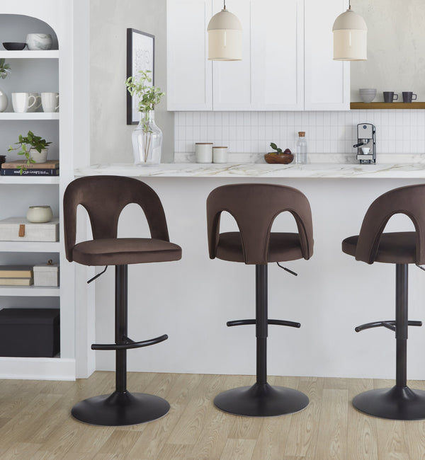 English Elm Adjustable Velvet Swivel Barstools Set of 2 for Kitchen Island or Home Bar B202S01957