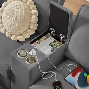 English Elm 120" Modular Corduroy Sectional Sofa Bed with Storage, U-Shaped 4-Seater, Cup Holders & Console Gray W1359S00012