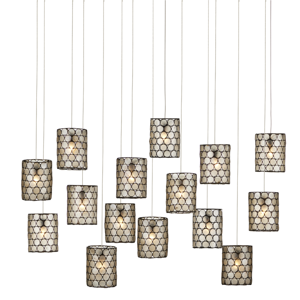 Regatta 15-Light Modern Pendant, Luminous Capiz Shell & Wrought Iron Design, Stunning Ceiling Fixture