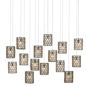 Regatta 15-Light Modern Pendant, Luminous Capiz Shell & Wrought Iron Design, Stunning Ceiling Fixture