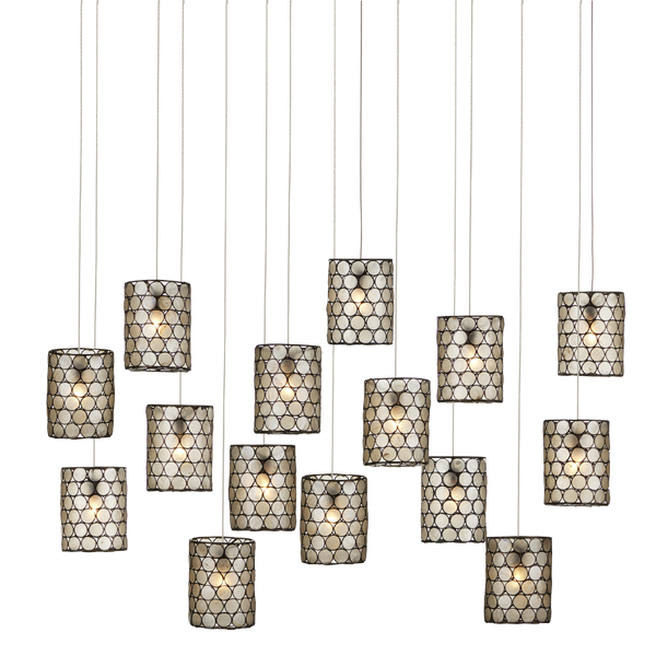 Regatta 15-Light Modern Pendant, Luminous Capiz Shell & Wrought Iron Design, Stunning Ceiling Fixture