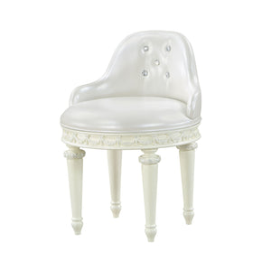 English Elm Dorothy Ivory Finish Vanity Chair with Swivel, Crystal Tufted PU Cushion, Ornate Wood Legs, 220lb Capacity B2726P290391