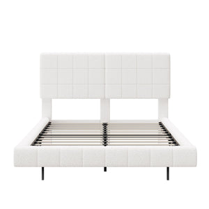 English Elm Christopher Knight Home® - White Boucle Floating Bed With Mood Lighting - Modern Queen Design For Comfort & Style N769P304635W