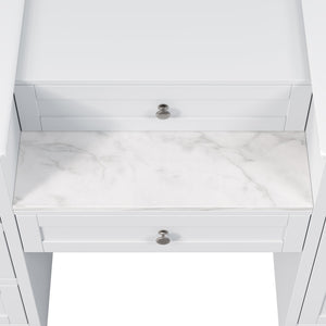English Elm 84" Double Sink Vanity with Stone Countertop Six Soft Close Drawers and Silver Knobs White N817P404196W