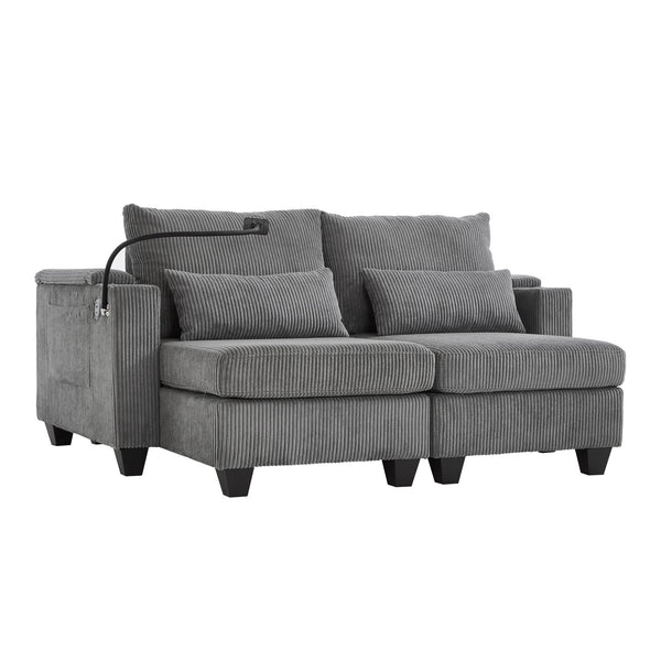 English Elm Convertible Chaise Lounge Sofa Bed With Usb Ports, Cup Holders & Storage - Stylish Grey Sleeper Sofa N719S002020E