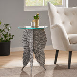 Christopher Knight Home® - Noble House - Joni Boho Glam Handcrafted Aluminum Fairy Wing Accent Table with Glass Top, Antique Nickel