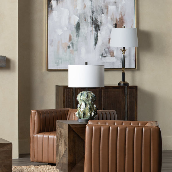 Crestview Collection Ceramic Table Lamp With Sculptural Design, Multi-tonal Glaze & White Linen Drum Shade - 150w   Cvap3235