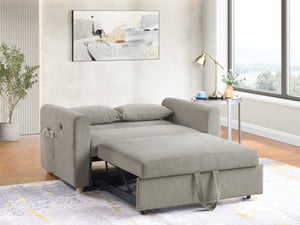 English Elm Mireille Corduroy Convertible Sleeper Loveseat with Usb Charging and Storage Pockets Gray B2749P413229