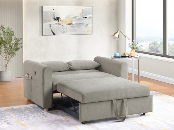 English Elm Mireille Corduroy Convertible Sleeper Loveseat with Usb Charging and Storage Pockets Gray B2749P413229