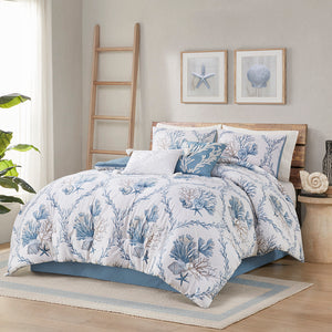 Harbor House Pismo Beach Coastal 6 Piece Oversized Cotton Comforter Set with Throw Pillows HH10-1840 Blue/White