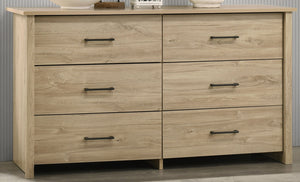 English Elm Seraphiel Six Drawer Wide Dresser Oak Tone Finish Matte Black Hardware Bedroom Storage Light Oak B2749P413335