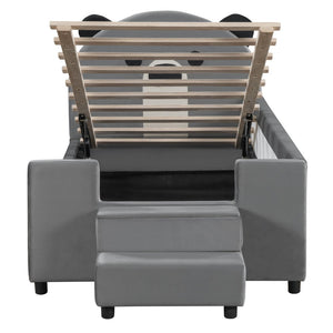 English Elm Twin Velvet Daybed Bear Headboard Hydraulic Storage Kids Bedroom Frame Gray SF000129AAE