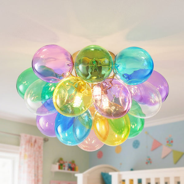 English Elm Colorful 15" Glass Bubble Ceiling Light Multicolor Swirled Pendant with Gold Base, Cozy Dimmer-Friendly Fixture W2869P218648