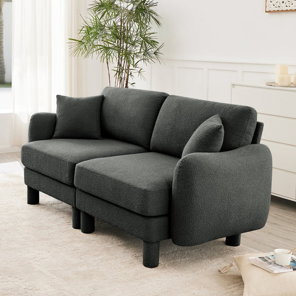 English Elm Boucle 2-Seater Loveseat Sofa In Dark Grey - Soft Fabric, Shell-Shaped Armrests, Modern Comfort W3041S00298