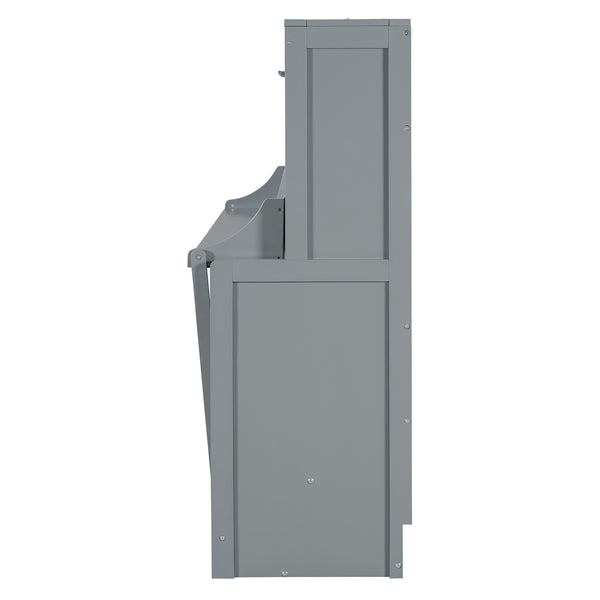 English Elm Full Size Murphy Bed With Hydraulic Lift & Integrated Desk For Space-Saving, Gray Pinewood Design N820S00032E