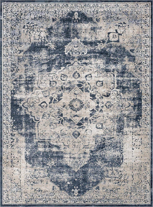 Unique Loom Chateau Roosevelt Machine Made Border Rug Navy Blue, Beige/Cream/Gray/Ivory 9' 0" x 12' 0"