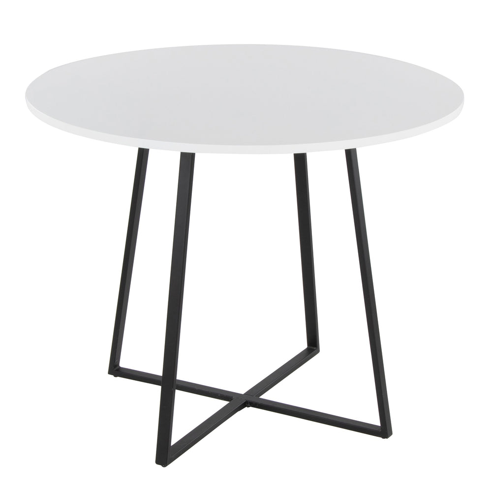 English Elm Cosmo Contemporary Round Dining Table: Stylish Black Metal Base & White Mdf Top For Modern Homes B202S01117