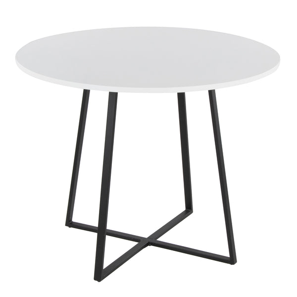 English Elm Cosmo Contemporary Round Dining Table: Stylish Black Metal Base & White Mdf Top For Modern Homes B202S01117