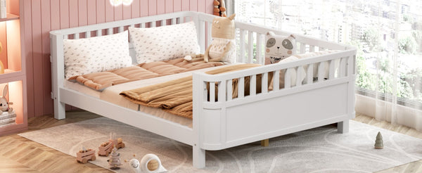 English Elm Twin Low Profile Pine Wood Kids Bed with Safety Rails and Fence Style Headboard W2593P367052