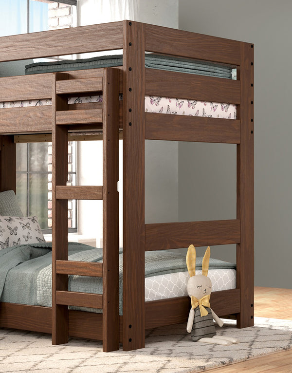 English Elm Mahogany Rustic Twin-Over-Twin Bunk Bed in Brazilian Pine, Space-Saving Durable Design, Footboard Ladder, 78"W x 48"D x 62"H B2741S00273