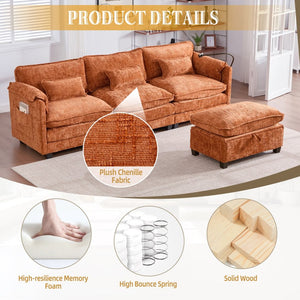 English Elm United Oversized Sectional Sofa With Movable Ottoman, Usb Ports & Modern Chenille For Cozy Living Spaces W1568S00188-GIGA