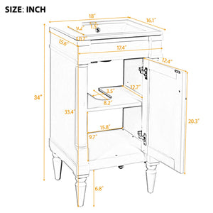 English Elm 18-Inch Modern Bathroom Vanity with Sink Compact Retro Design Durable MDF & Solid Wood Legs Storage-Friendly Gray N710P257401E