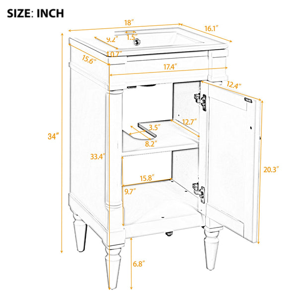 English Elm 18-Inch Modern Bathroom Vanity with Sink Compact Retro Design Durable MDF & Solid Wood Legs Storage-Friendly Gray N710P257401E