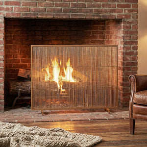 English Elm Willow Iron Fireplace Screen Powder Coated Vertical Bar Grid for Modern Interiors Golden N775P386927G